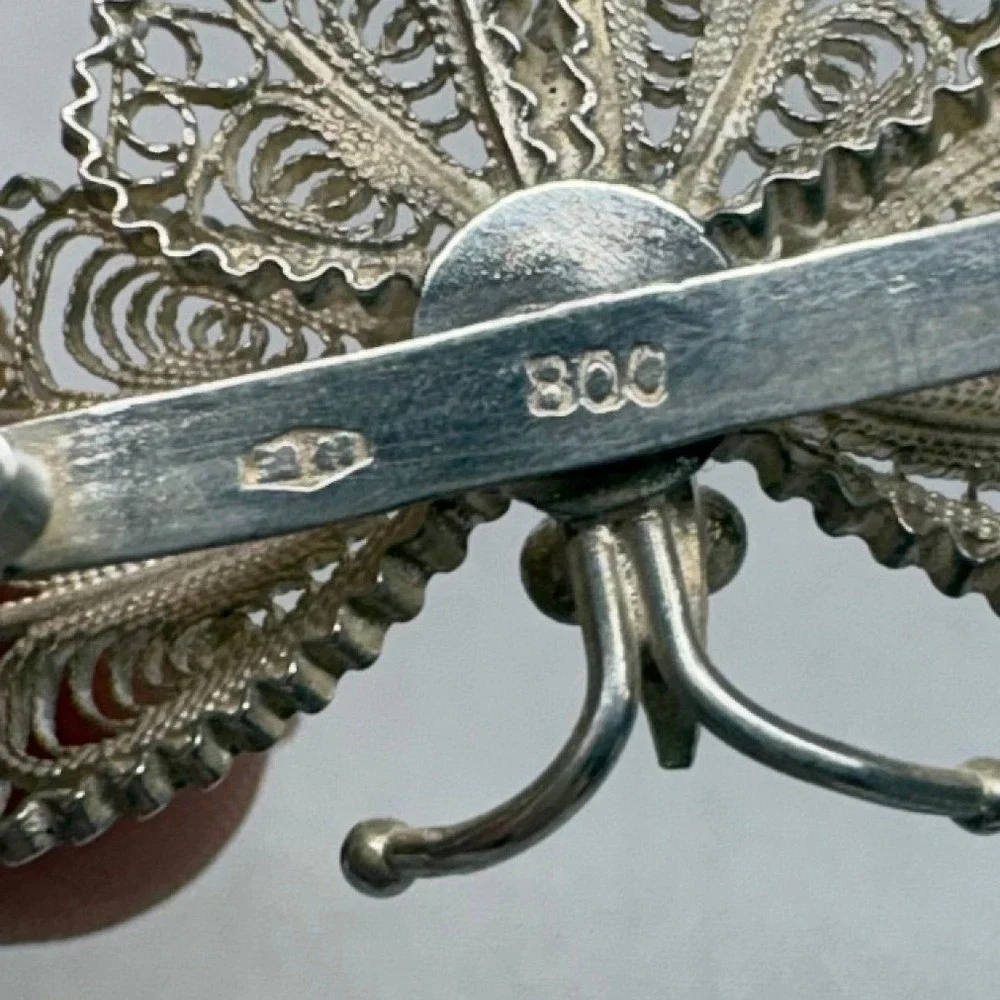 Vintage Butterfly Brooch Unisex OS Silver Excellent 800 Coin Filigree Italian